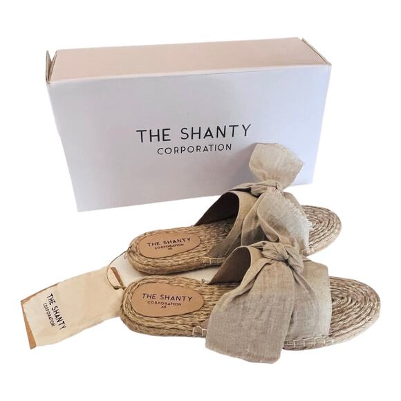 NEW Shanty SHACK SLIDES Women's Slip On SHOES 40, US 9 Natural Linen Bow Sandals - Picture 5 of 12